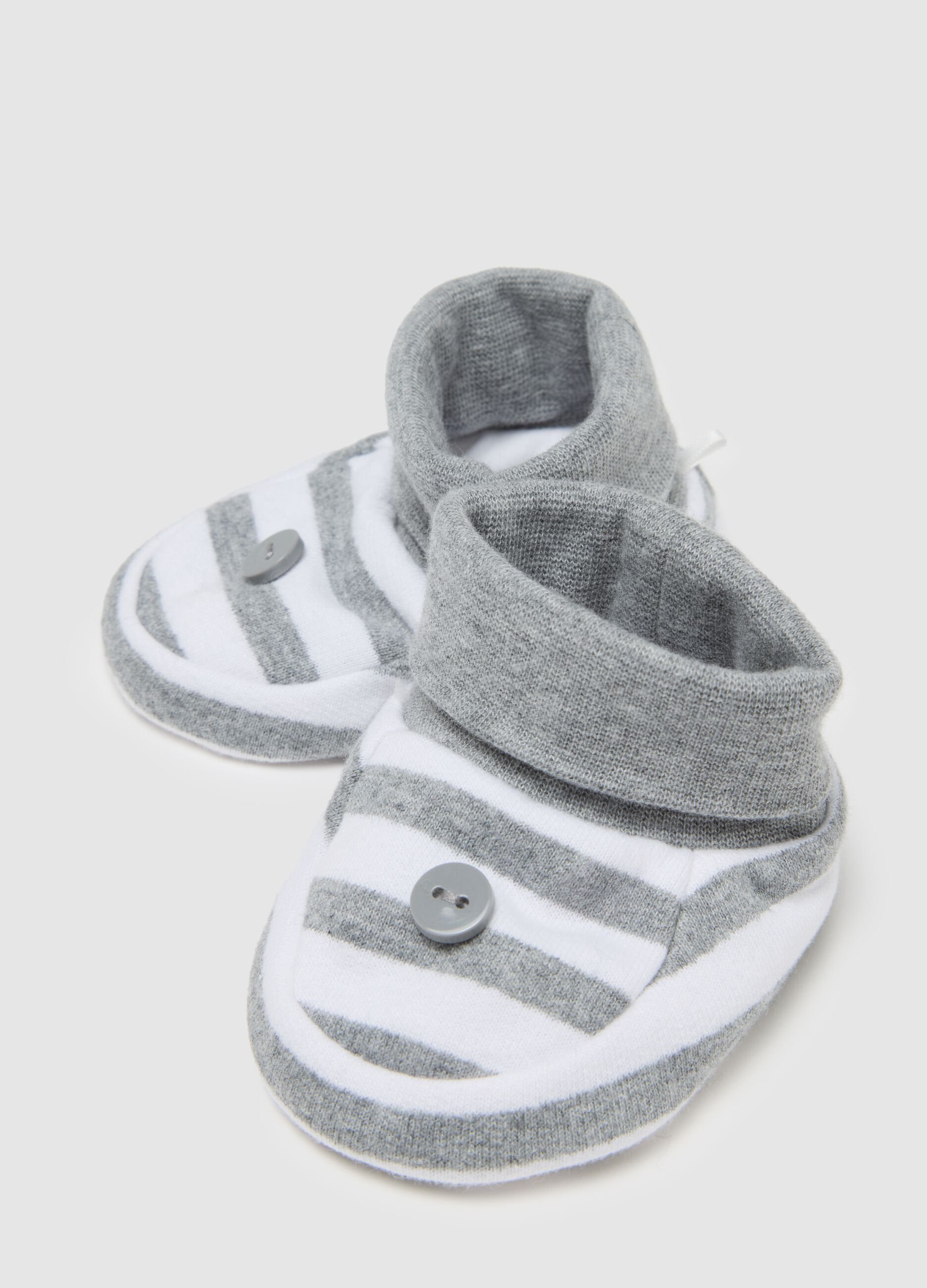 Multicolour Cotton Blend Baby Hat and Booties Set