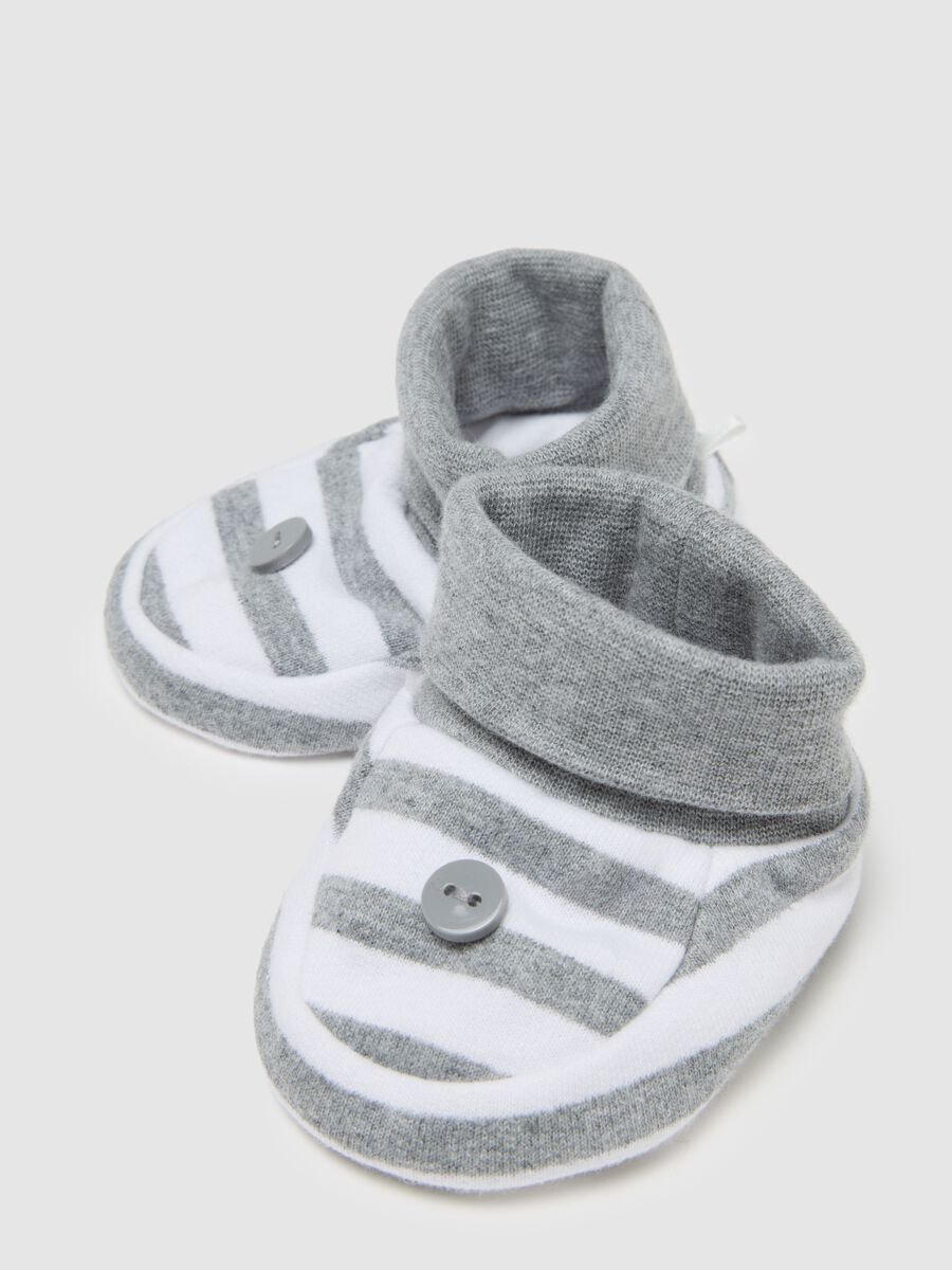 Multicolour Cotton Blend Baby Hat and Booties Set_1
