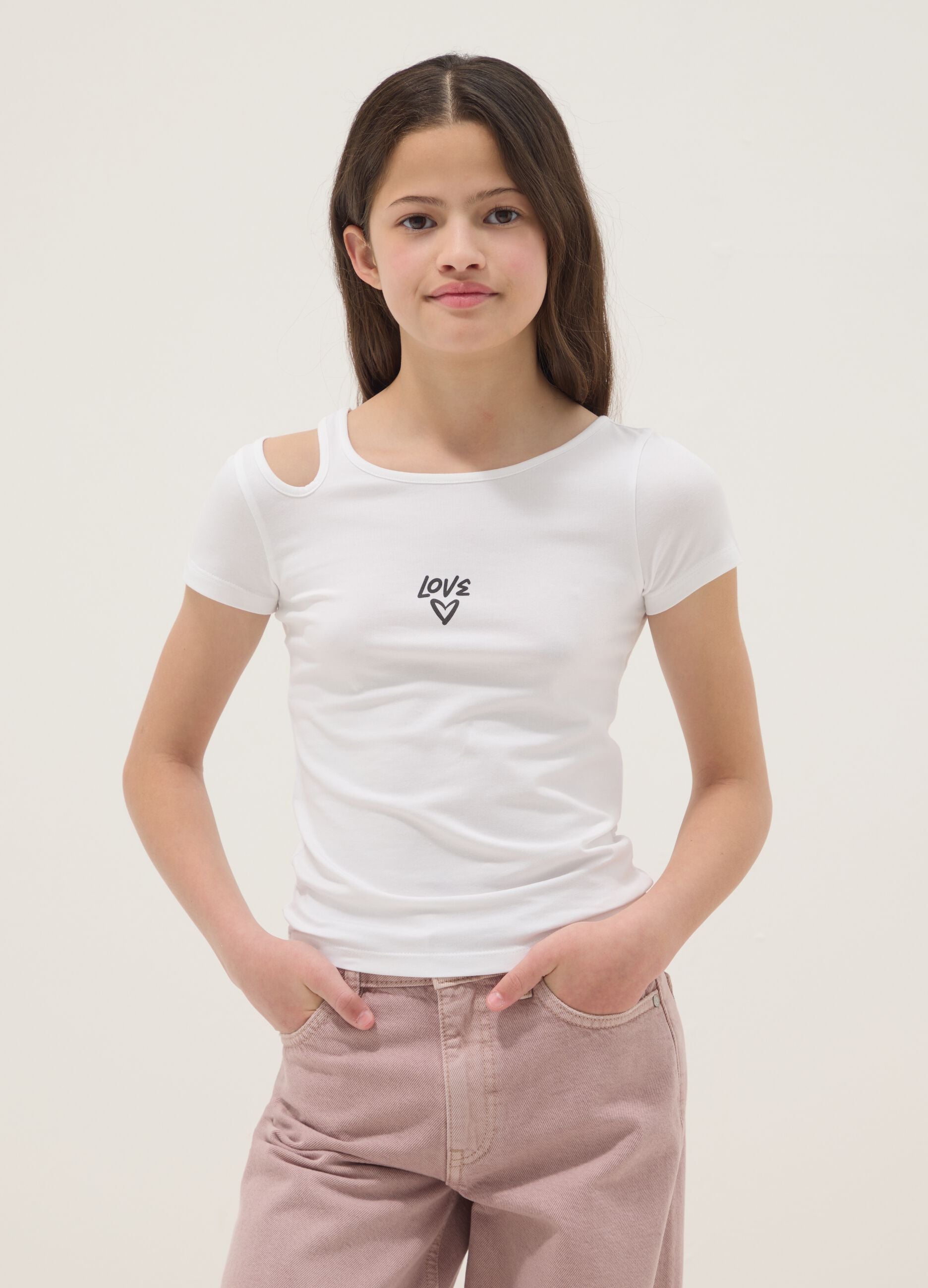 T-shirt in cotone elasticizzato bianca da ragazza slim fit