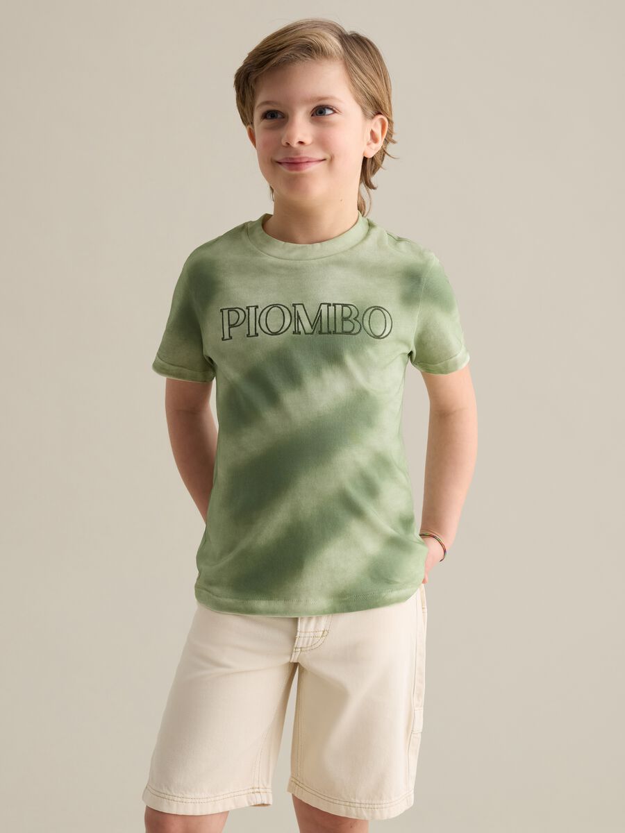 Green cotton T-shirt with logo embroidery_0
