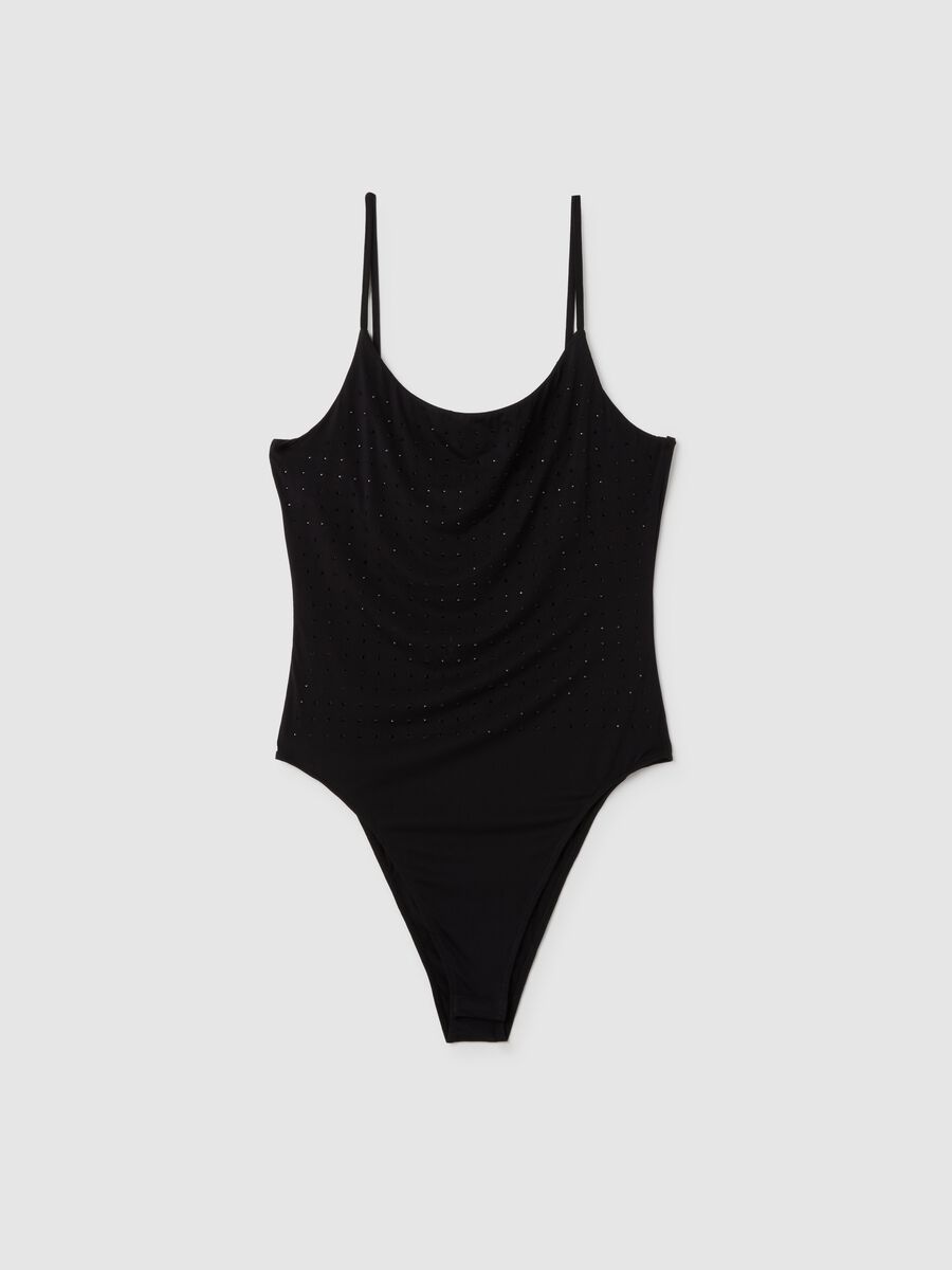 Women's Stretch Black Bodysuit with Rhinestones_4