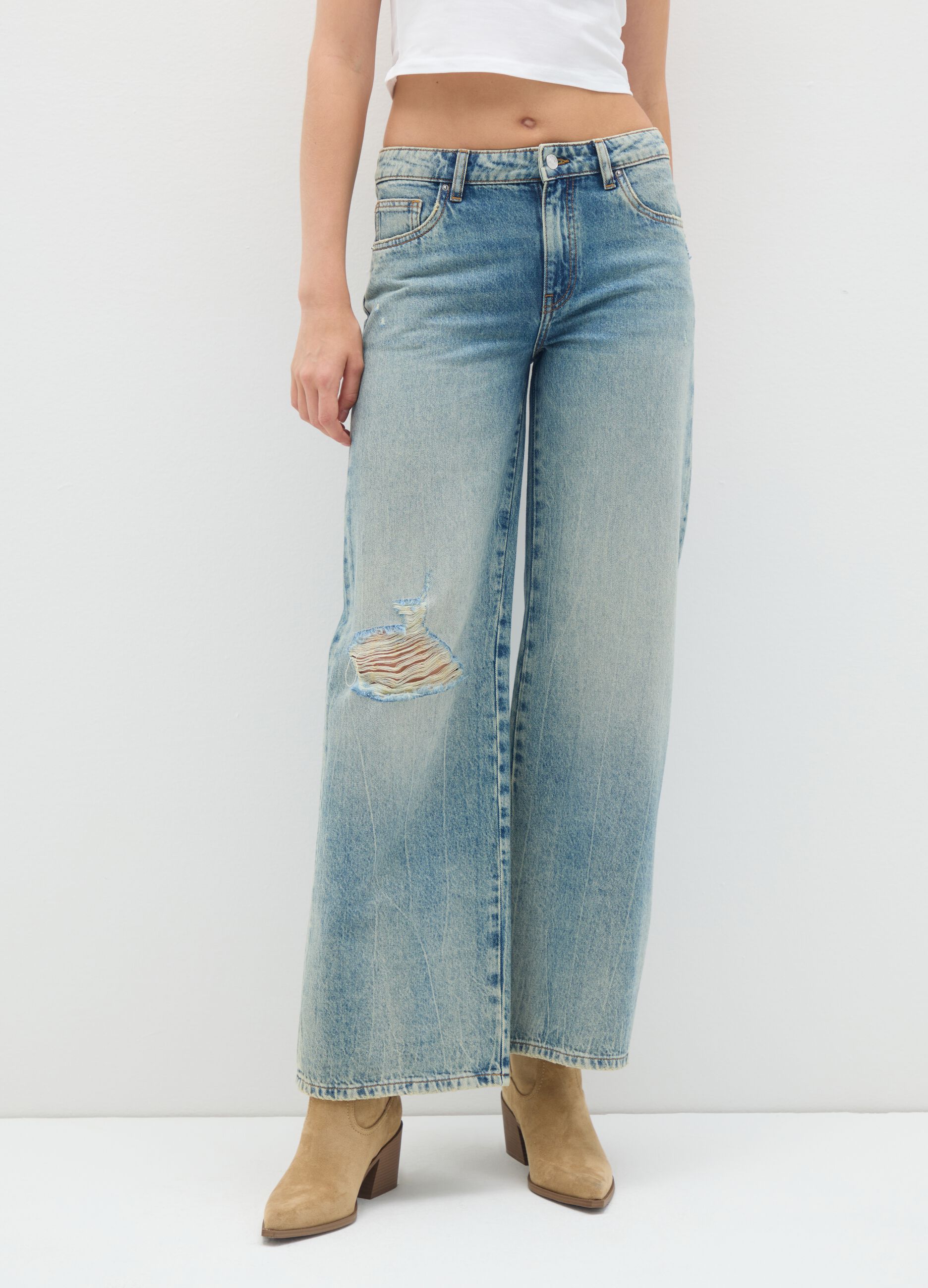 Baggy Denim Jeans with Rips