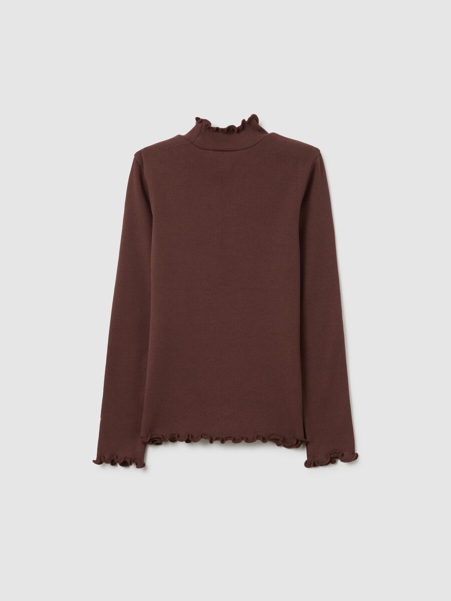 Maglia da bambina in misto cotone elasticizzato marrone regular fit_1