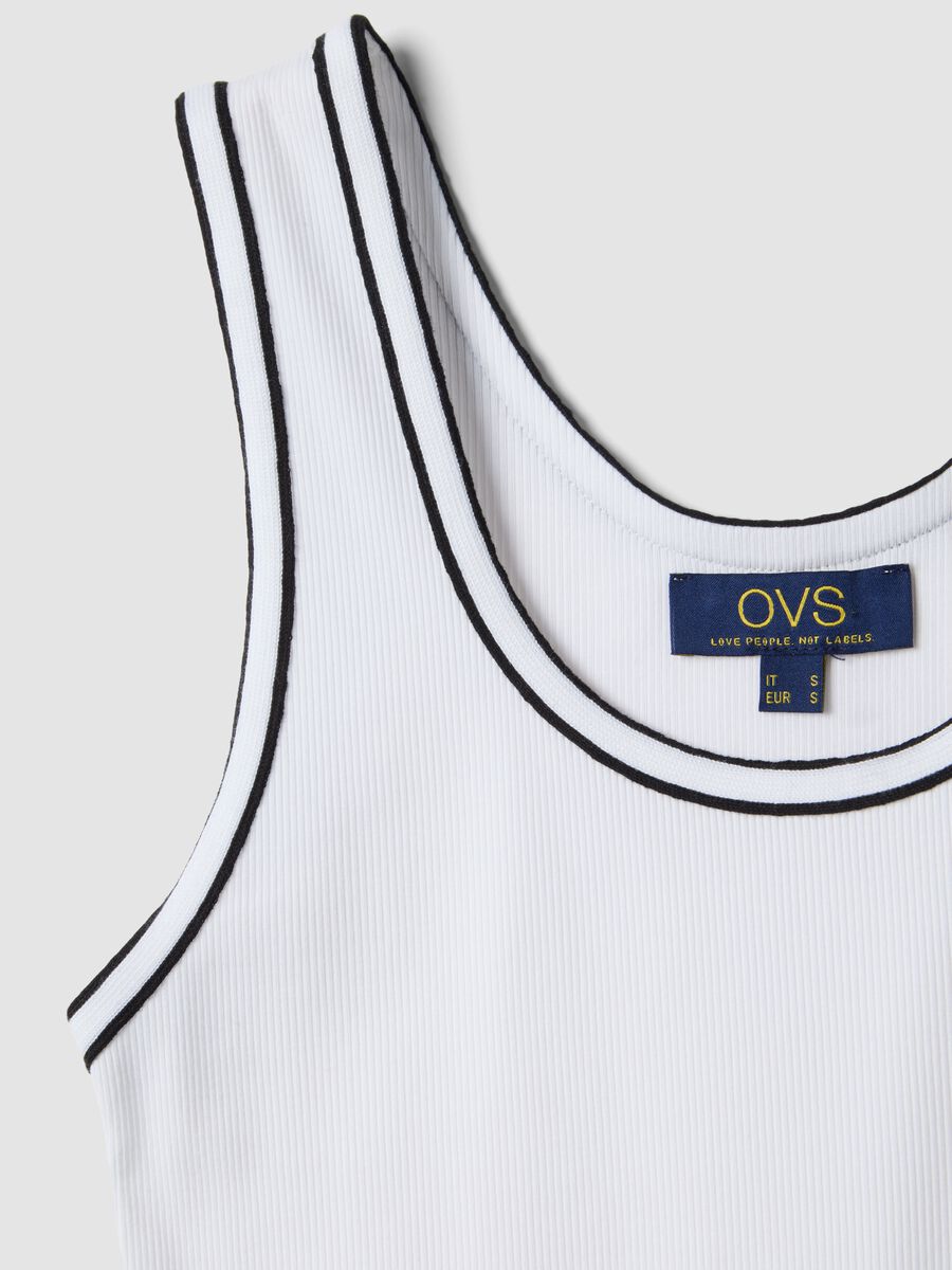 White stretch cotton tank top with border regular fit_5