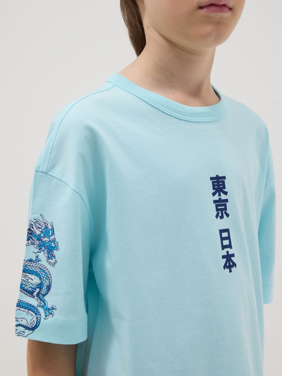 Children's blue oversized fit pure cotton T-shirt with prints_1