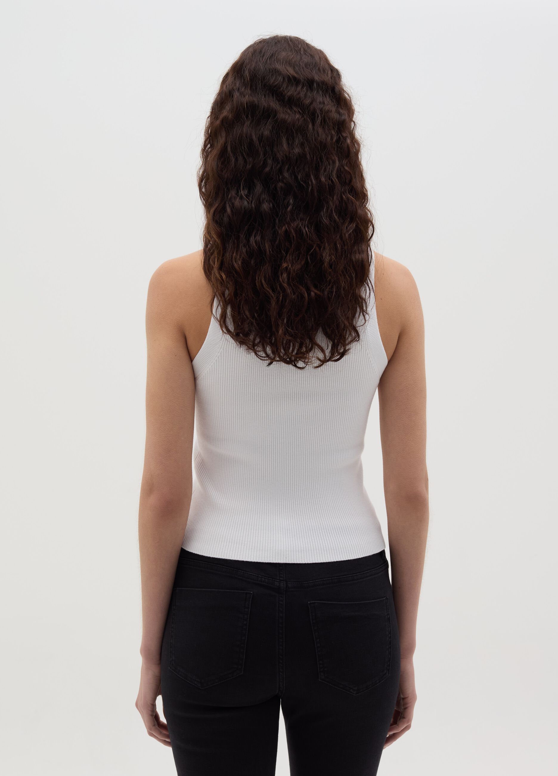 Ribbed tank top with halter neck