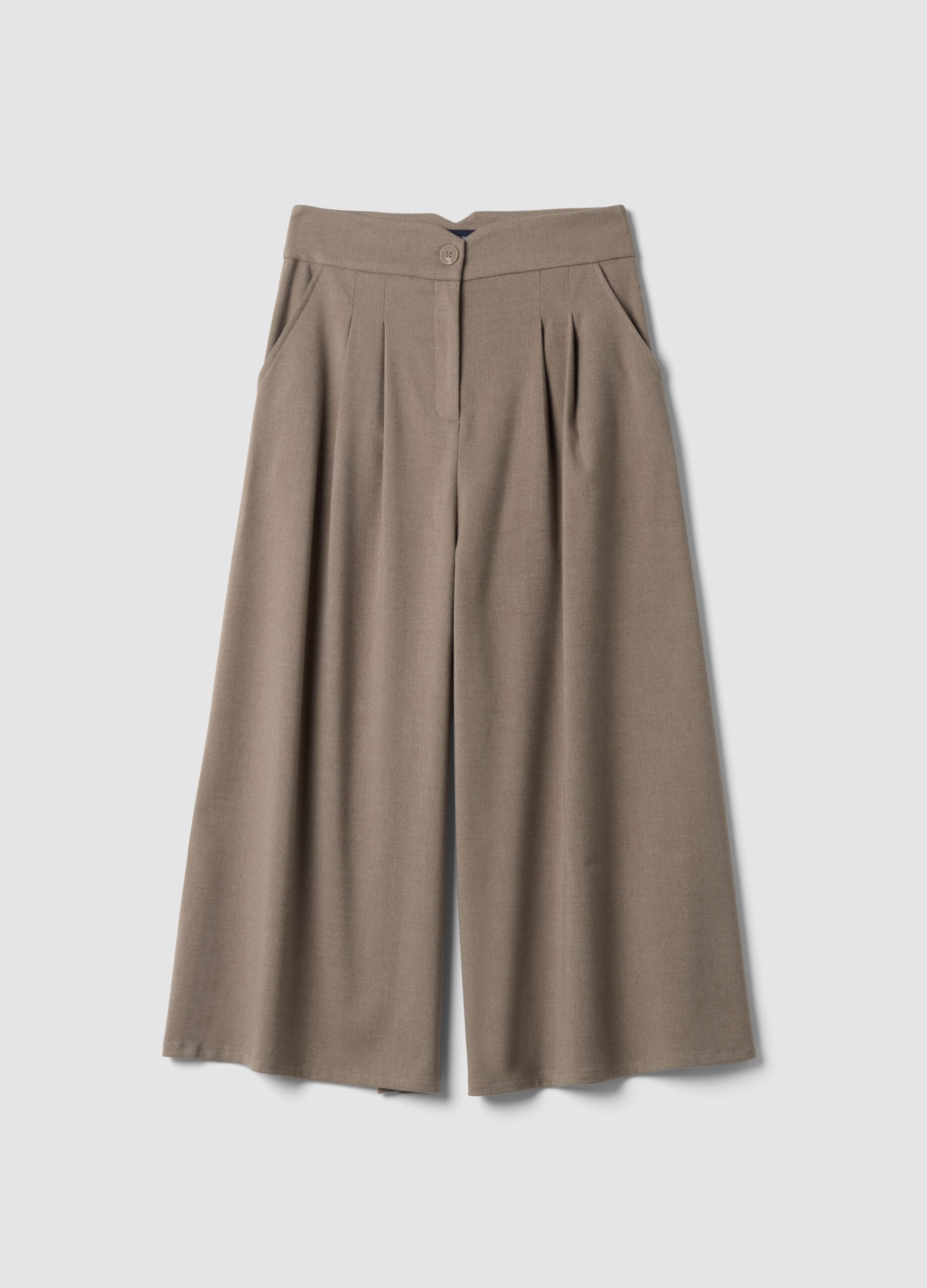 Beige wide-leg trousers in stretch viscose