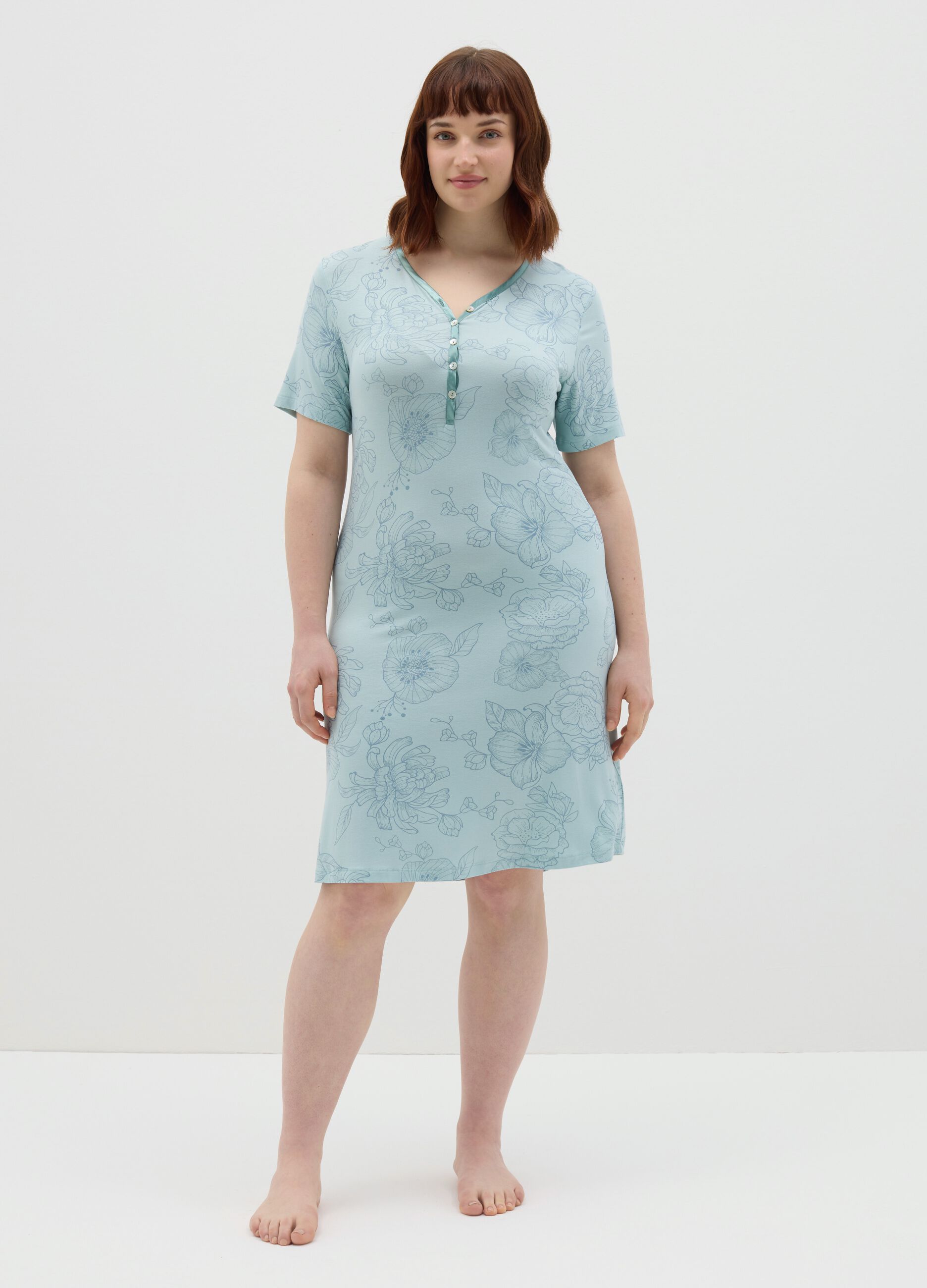Light blue nightgown with floral print