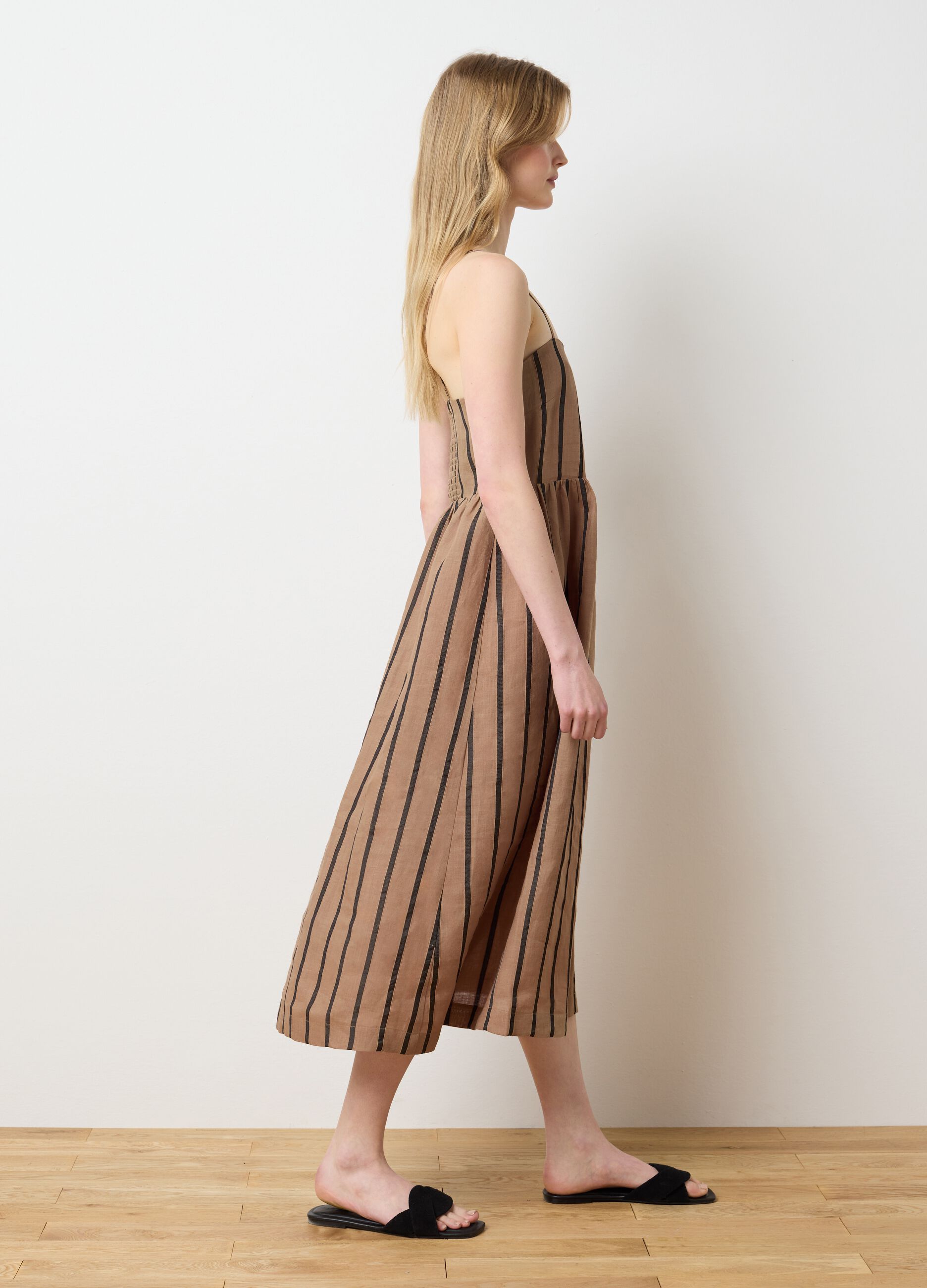 Women's long dress in multicolour ramie blend, regular fit