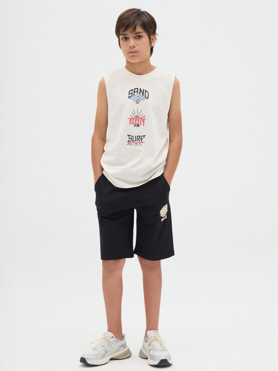 Pantaloni corti da ragazzo in puro cotone nero regular fit_0
