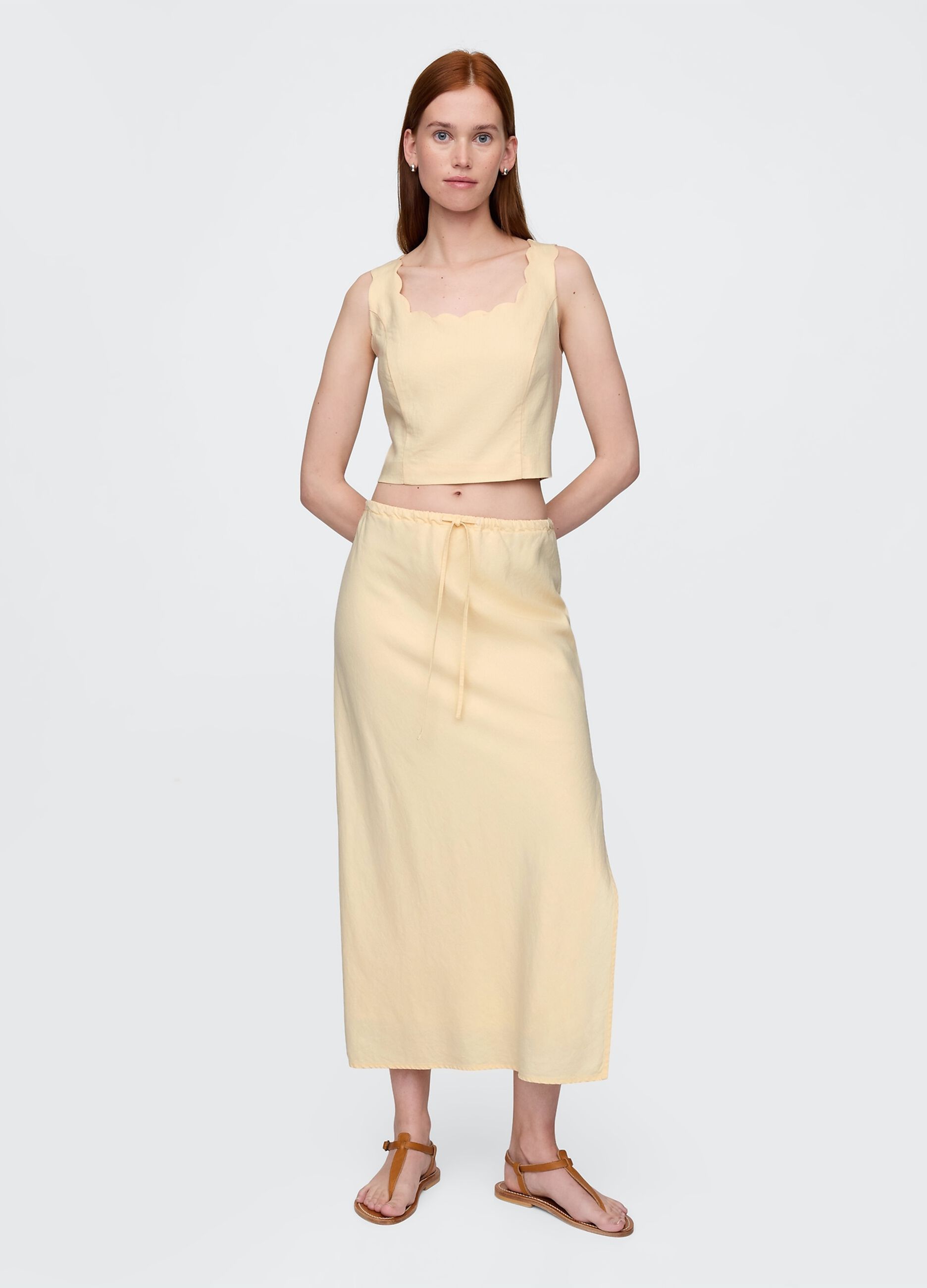 Long beige skirt in linen and viscose