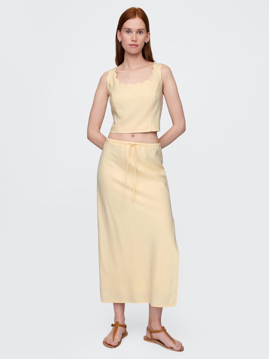 Gonna lunga beige in lino e viscosa_0