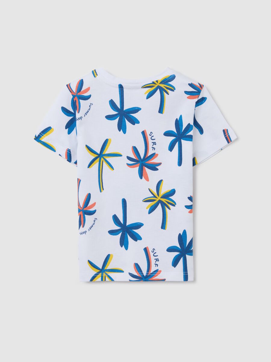 White cotton T-shirt with palms print_1