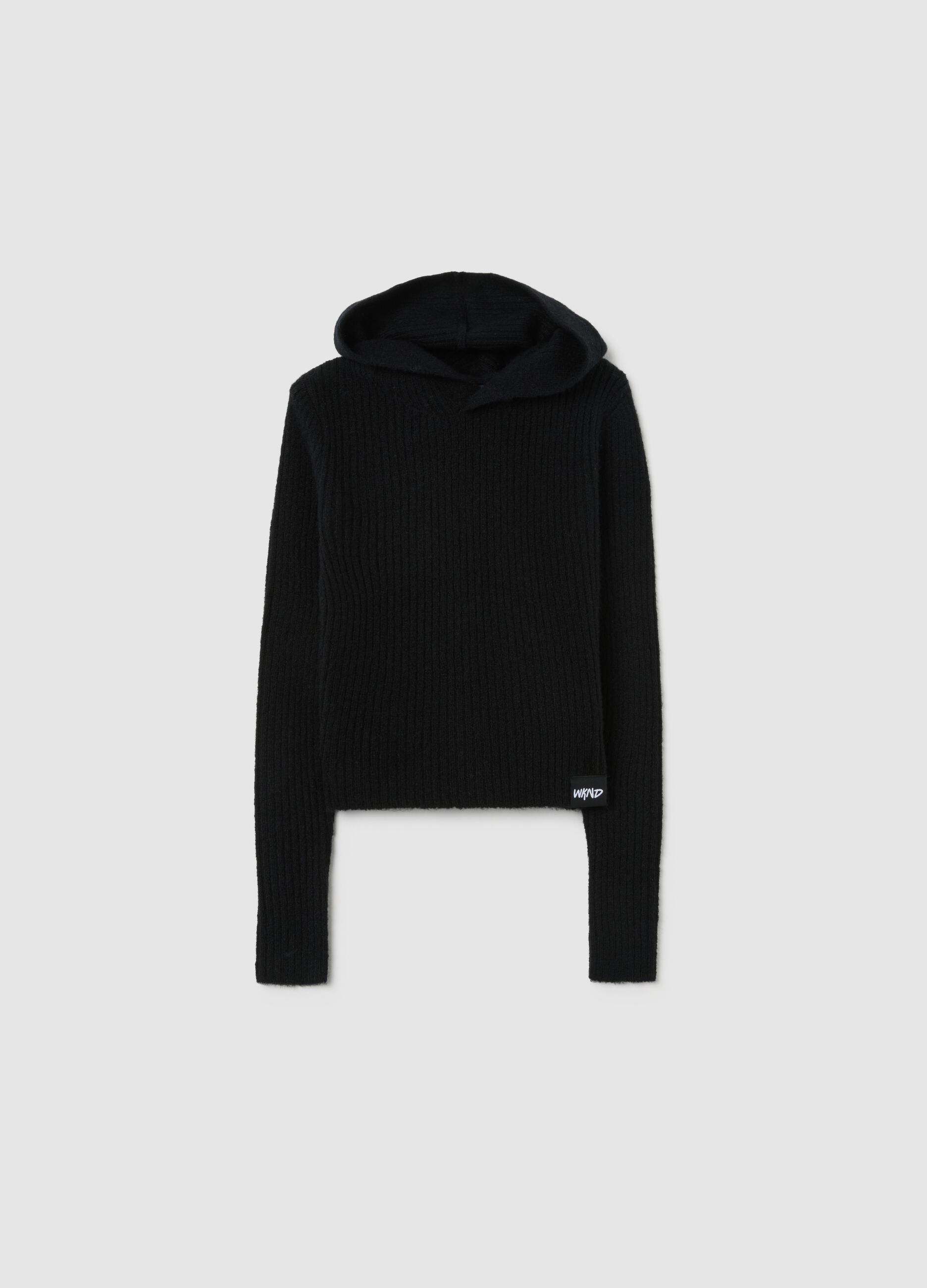 Girls' fitted black wool blend hoodie