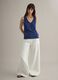Blue cotton blend regular fit V-neck tank top_1