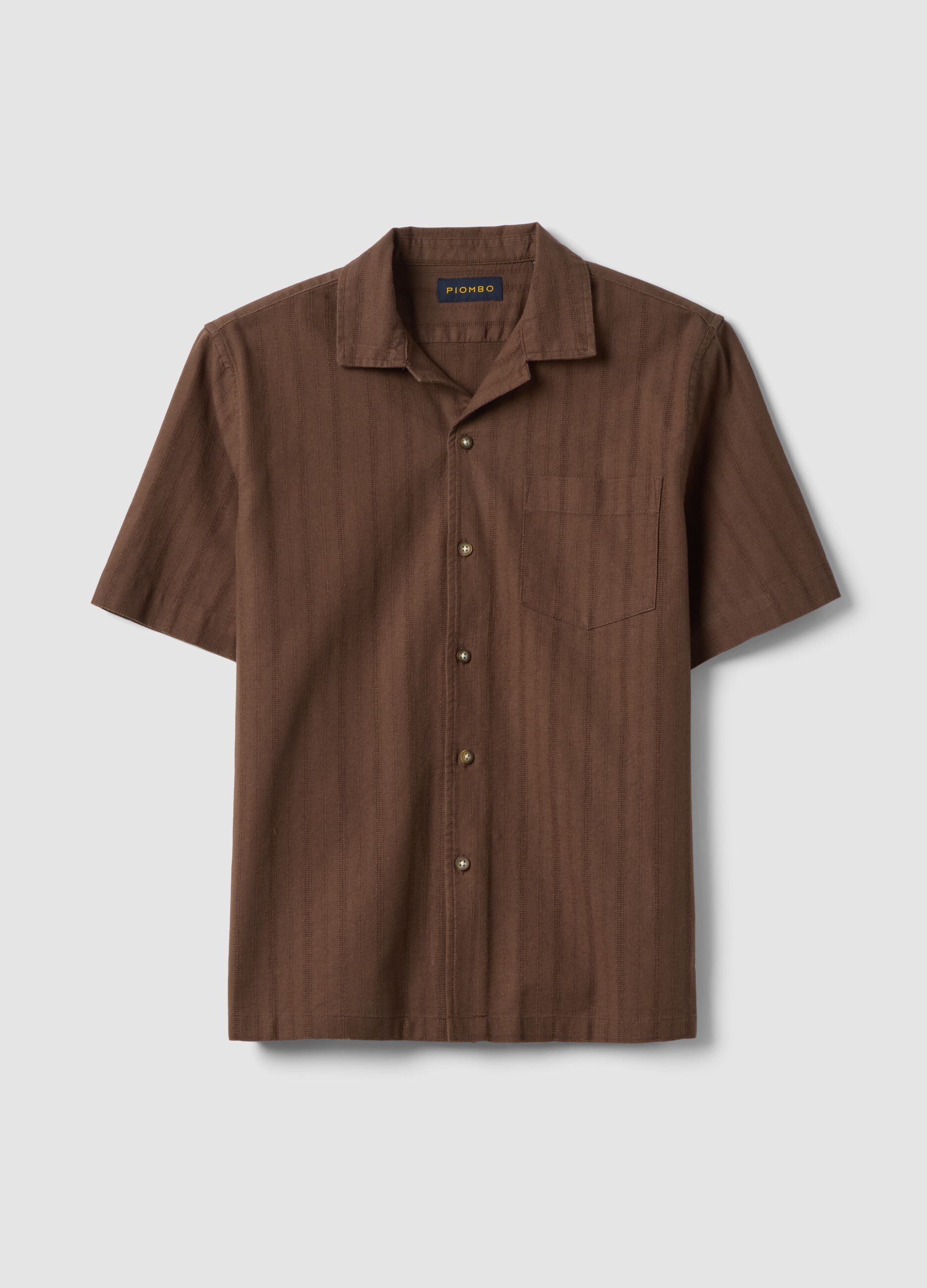 Brown pure cotton regular-fit striped shirt with chest pocket