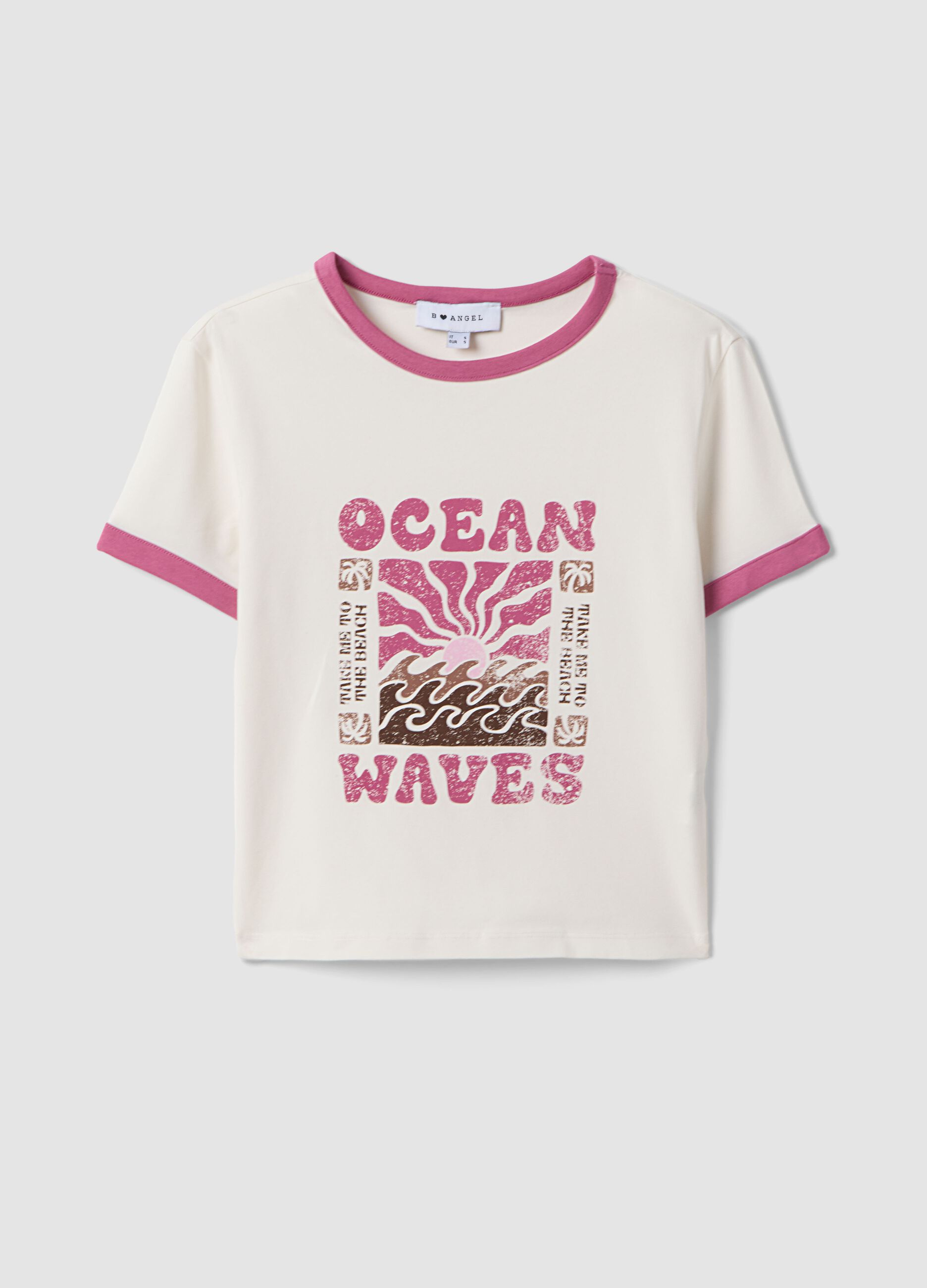 White regular-fit stretch cotton T-shirt with print