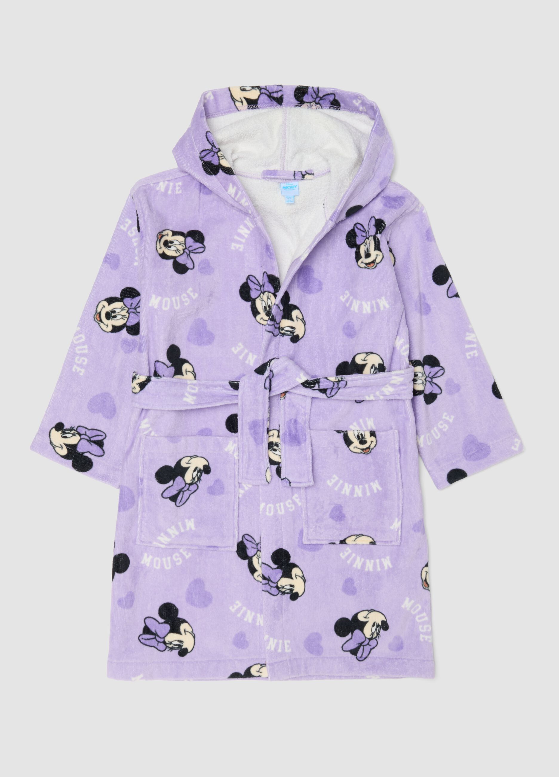 Purple pure cotton hooded Minnie print bathrobe