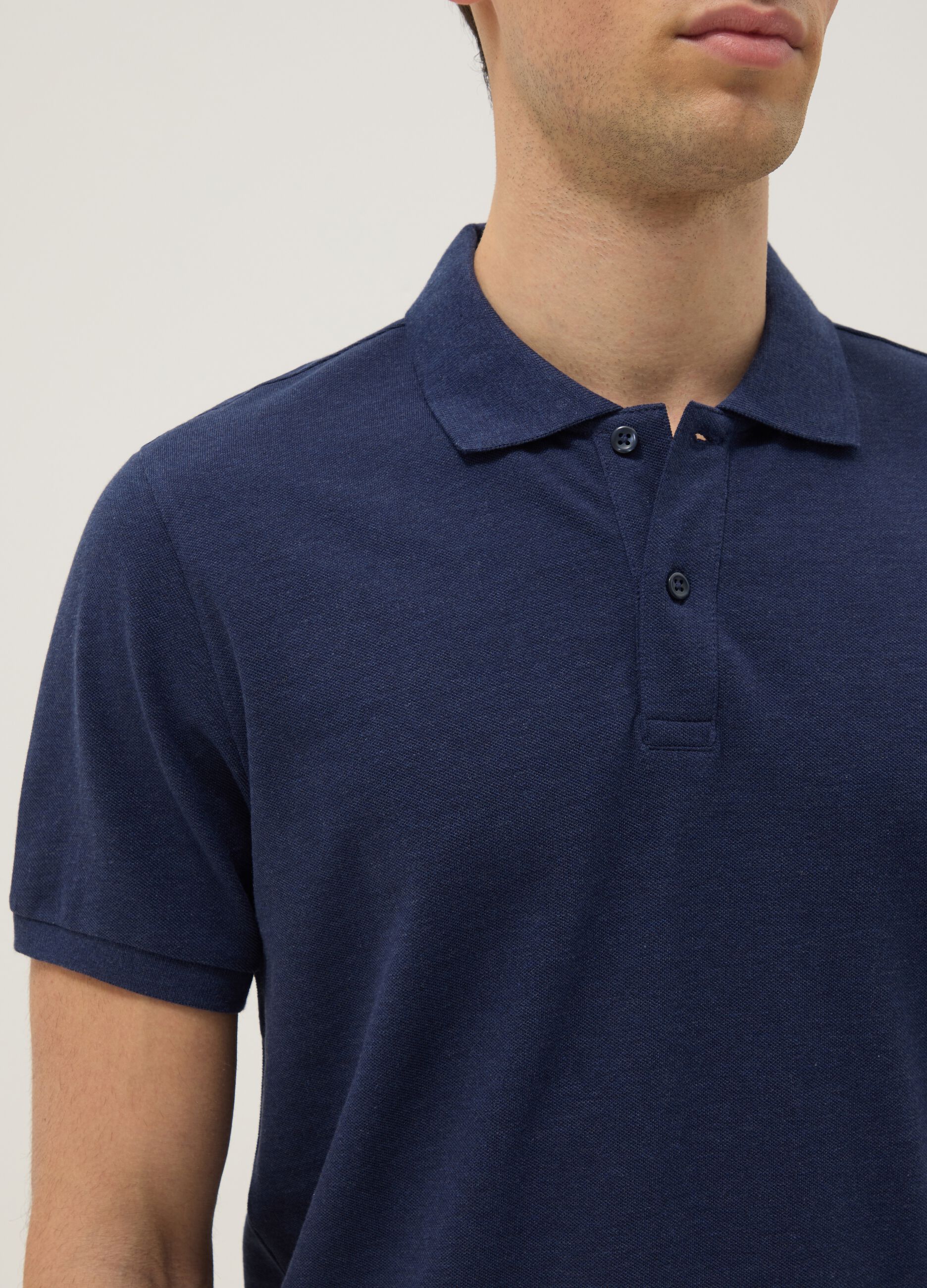 Blue pure cotton short-sleeve polo shirt, regular fit