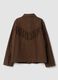 Blazer marrone in misto lana e viscosa con frange applicate_6