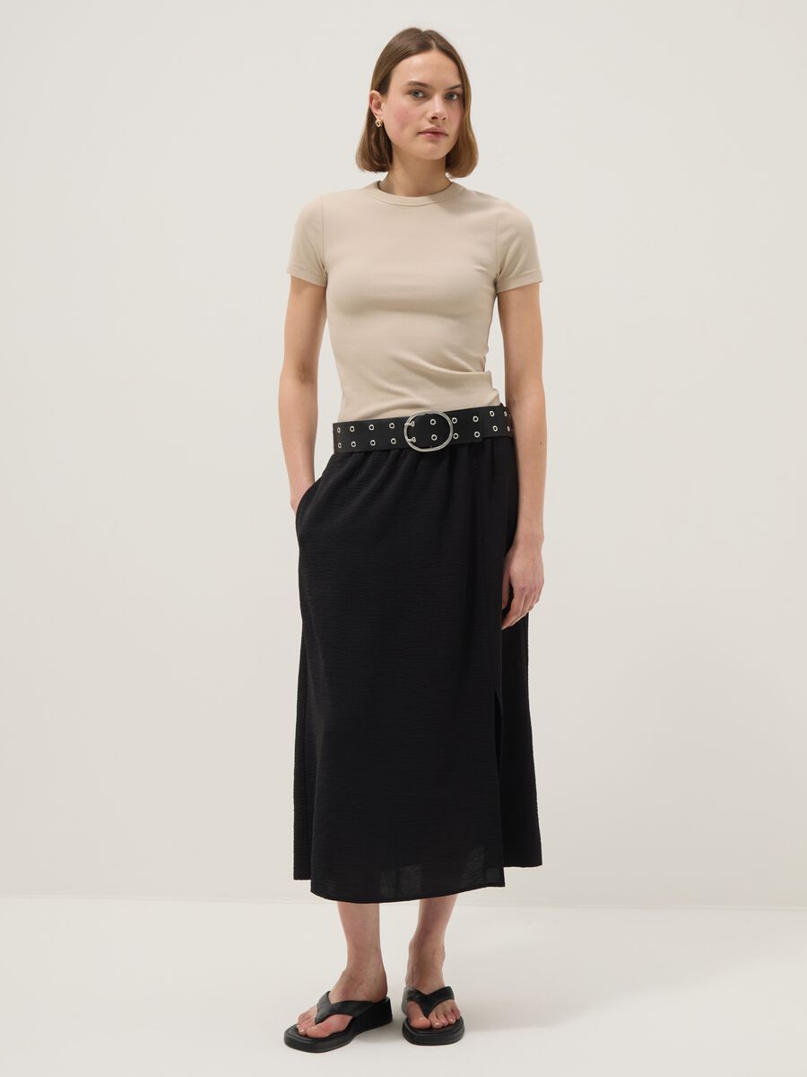 Beige fitted short-sleeve stretch cotton T-shirt_1