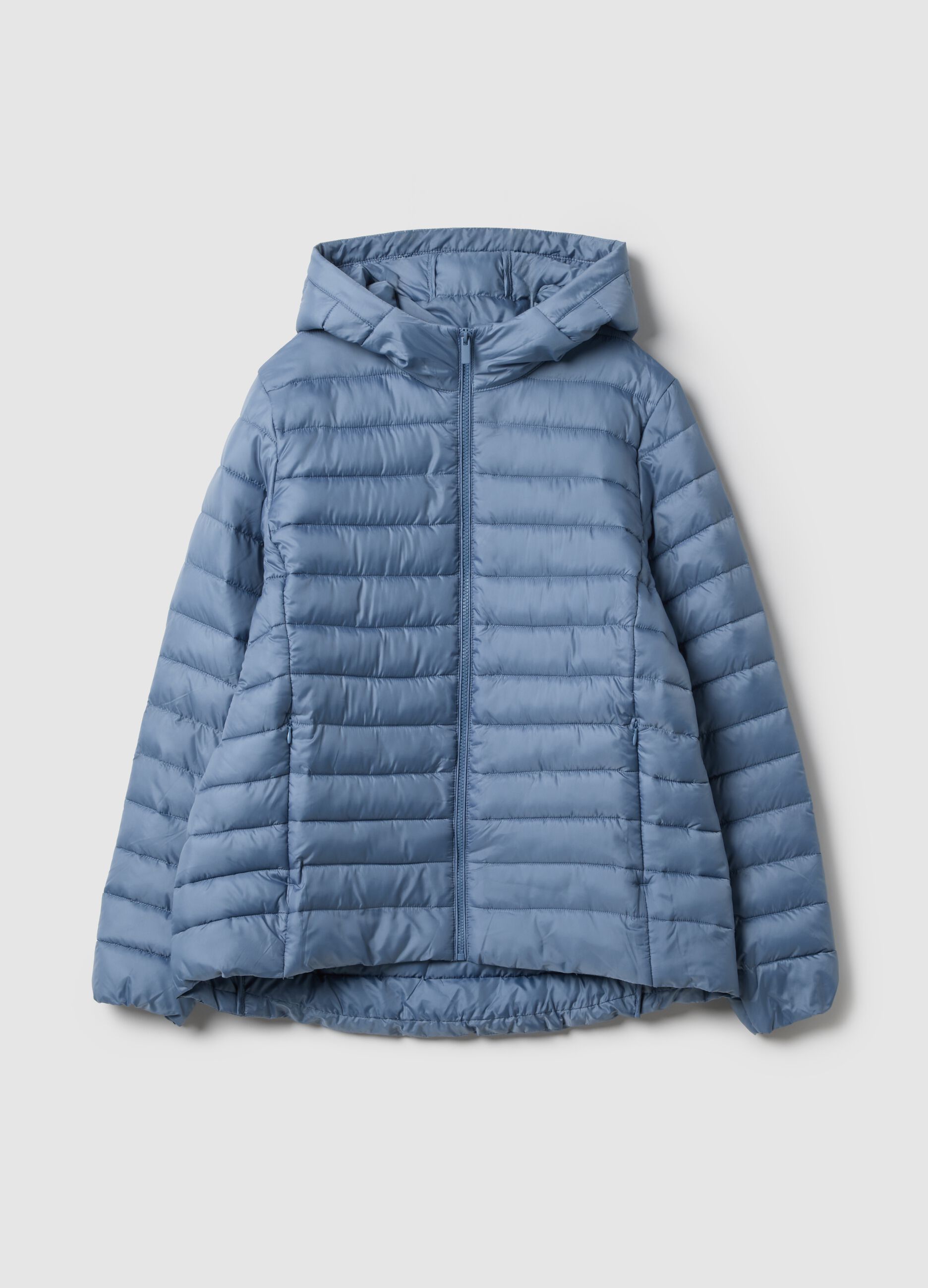 Blue padded regular fit jacket with zip and hood