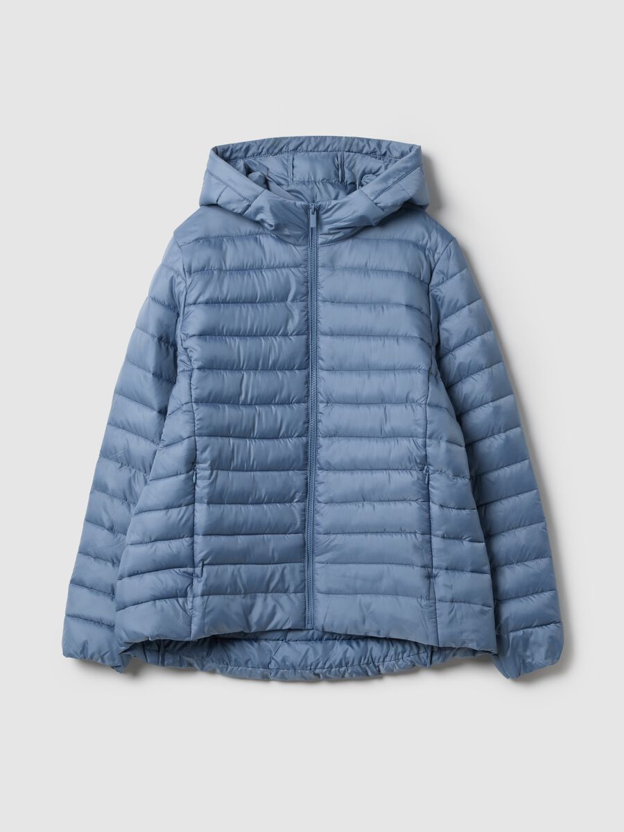 Blue padded regular fit jacket with zip and hood_0