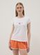 White pure cotton pyjama T-shirt, regular fit with embroidery_0