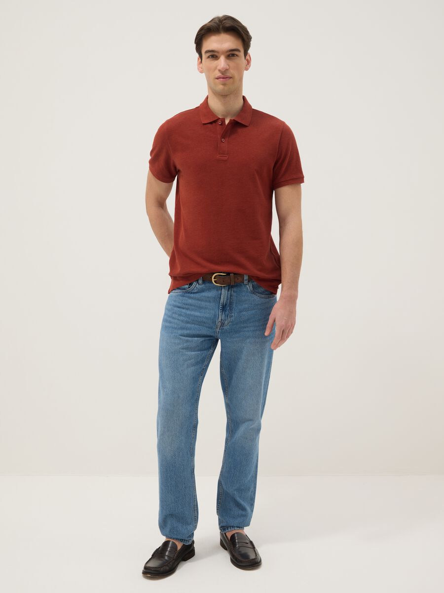 Red pure cotton short-sleeve regular fit polo shirt_2