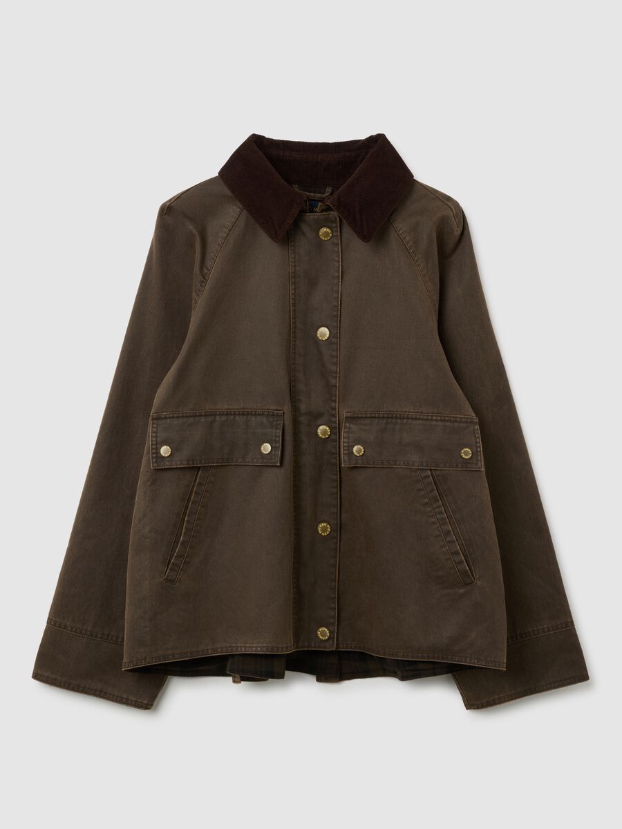 Brown cotton blend jacket with buttons and zip_4