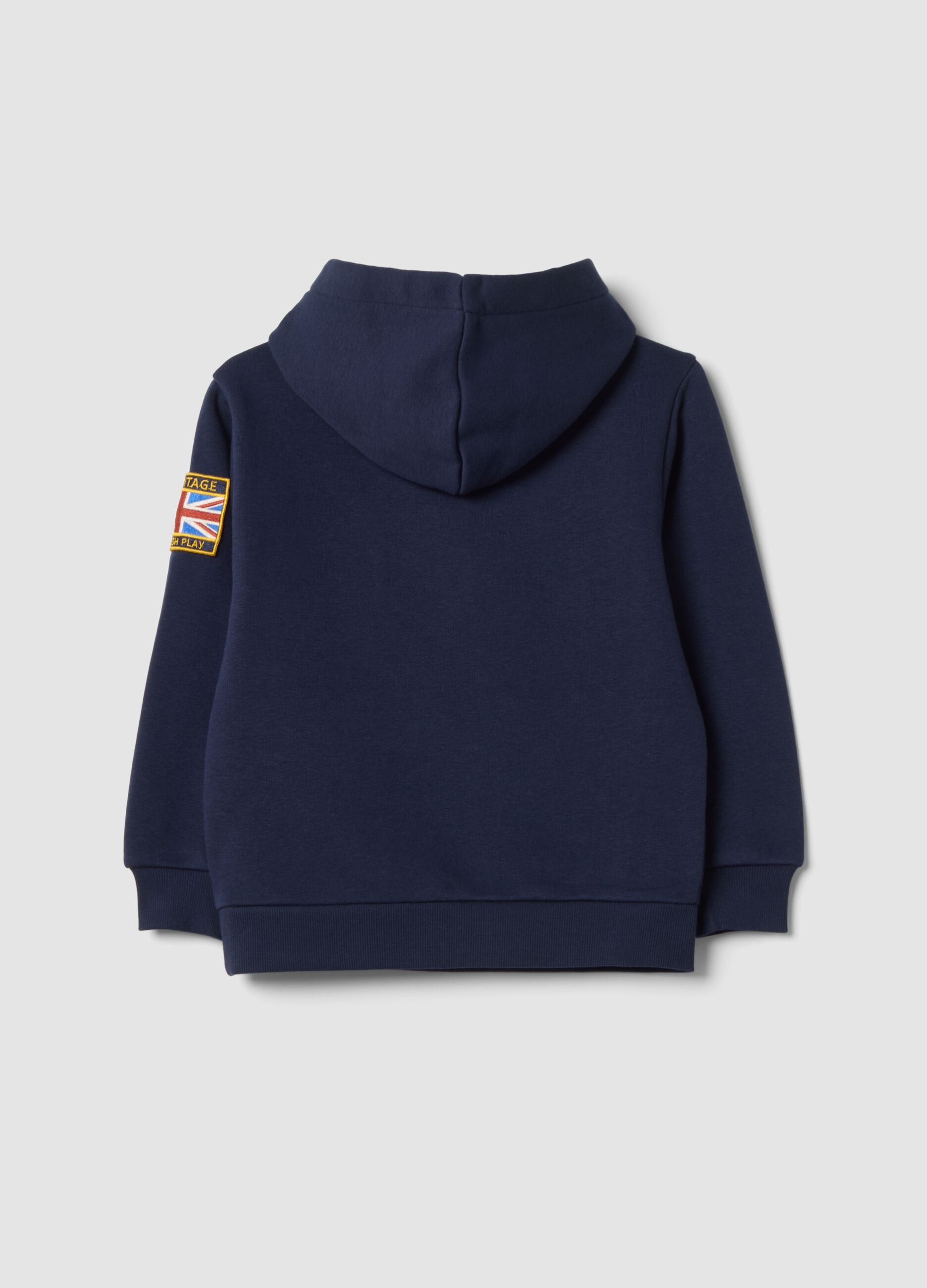 Felpa blu indigo con cappuccio in misto cotone e bottone regular fit