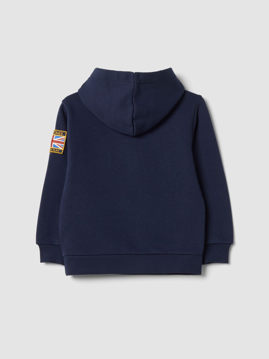 Felpa blu indigo con cappuccio in misto cotone e bottone regular fit_1