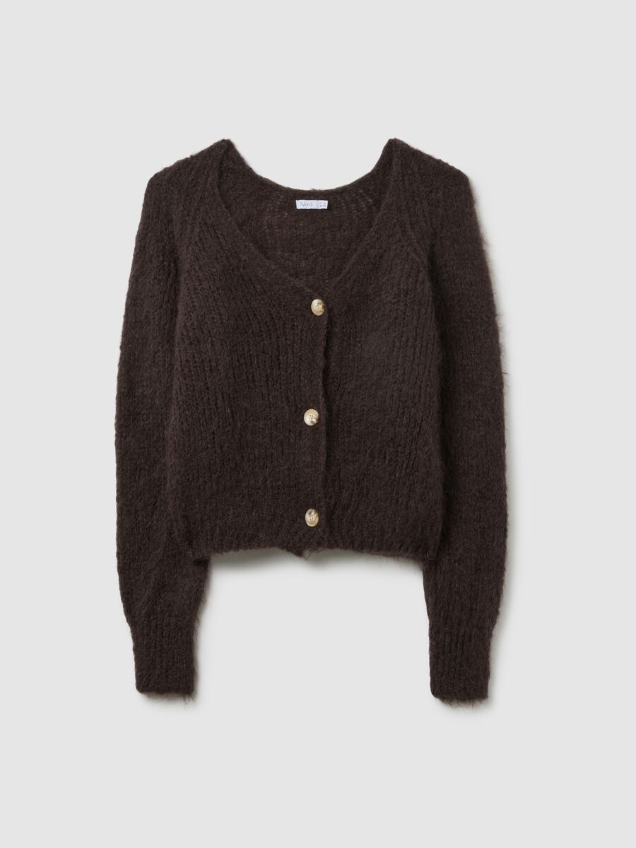Brown V-neck cardigan in mohair and wool regular fit_4