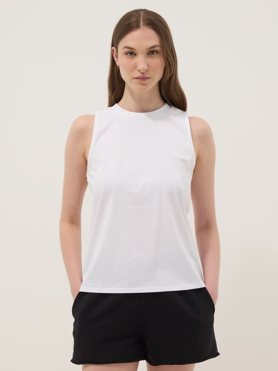 Tank top bianco in puro cotone_0