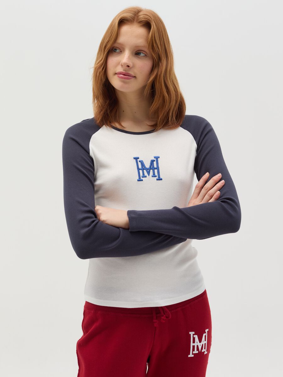 Ribbed T-shirt with long raglan sleeves_0