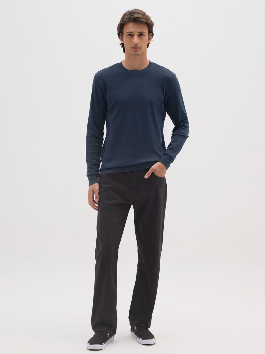 Maglia a maniche lunghe da ragazzo in puro cotone blu _1