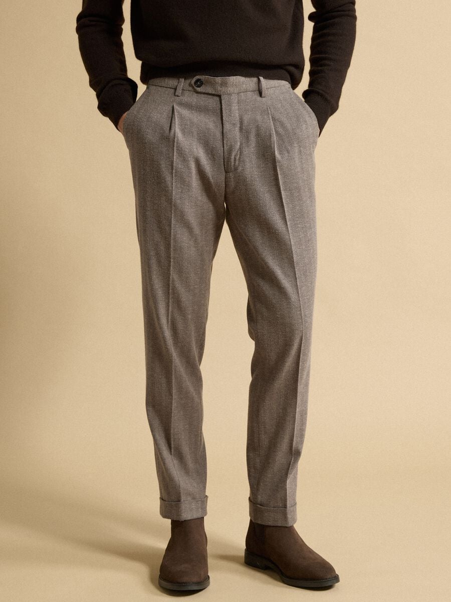Grey regular-fit stretch viscose trousers_1