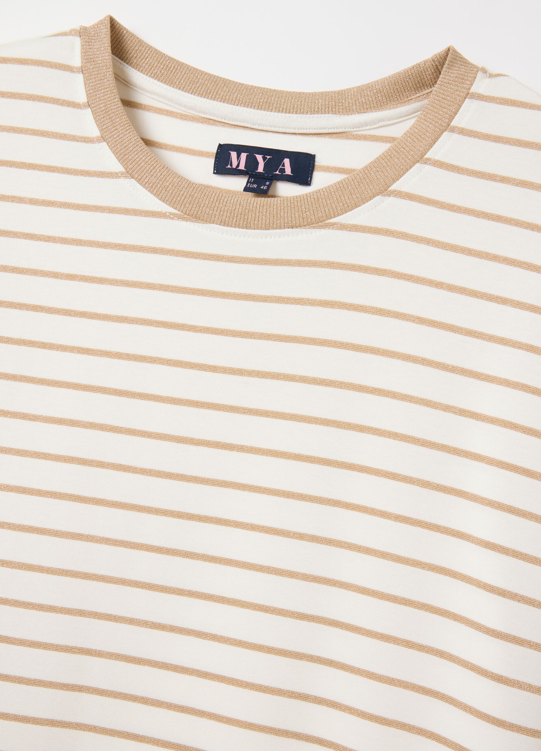 T-shirt a righe beige Curvy
