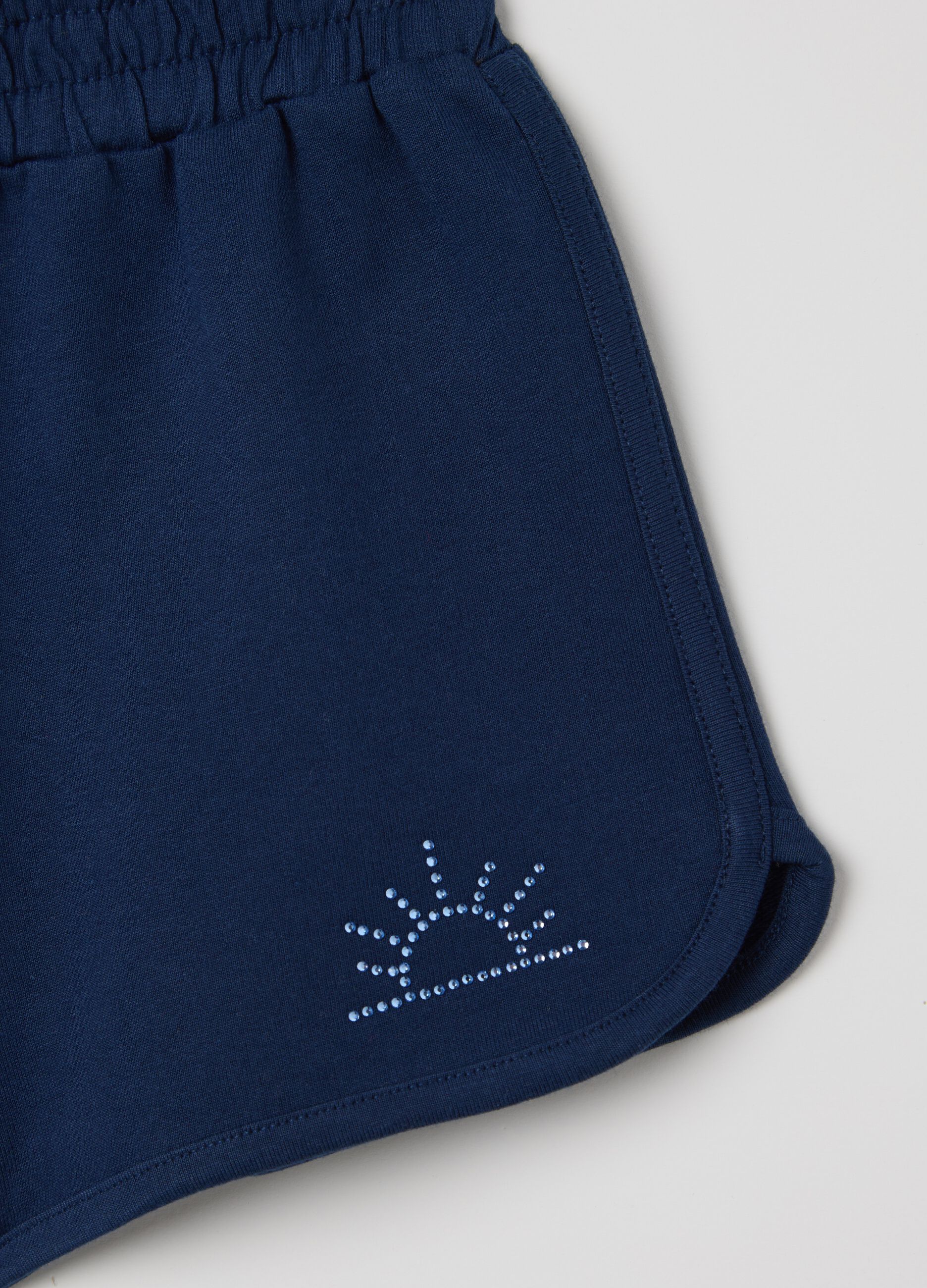 Short da bambina in puro cotone blu regular fit con strass