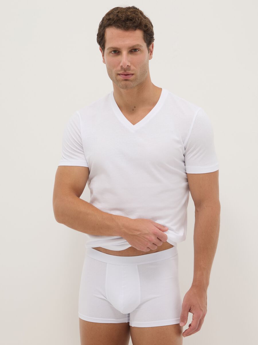 Tripack white V-neck t-shirts in pure cotton regular fit_0
