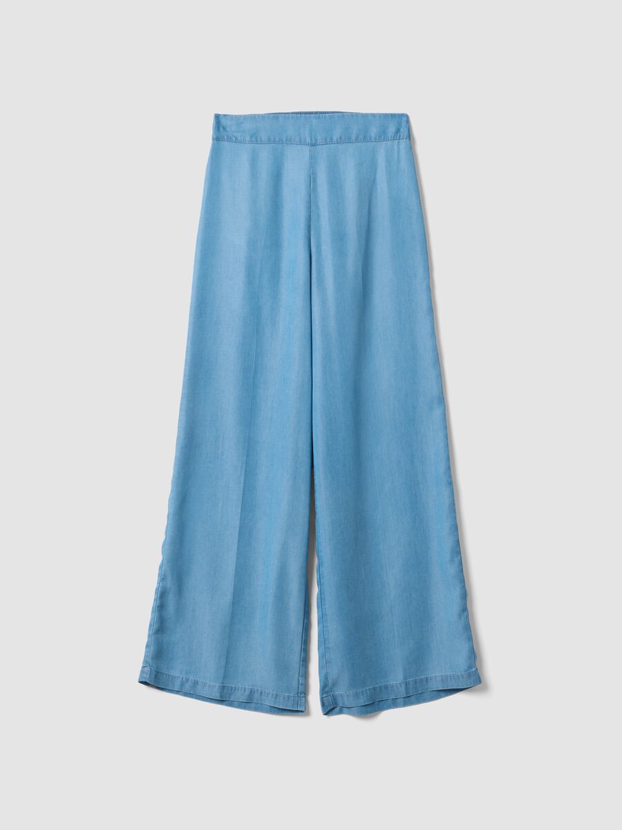 Light blue pure lyocell palazzo trousers with elasticated waist, wide-leg_4