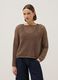 Brown cotton-blend oversized fit net texture jumper_0