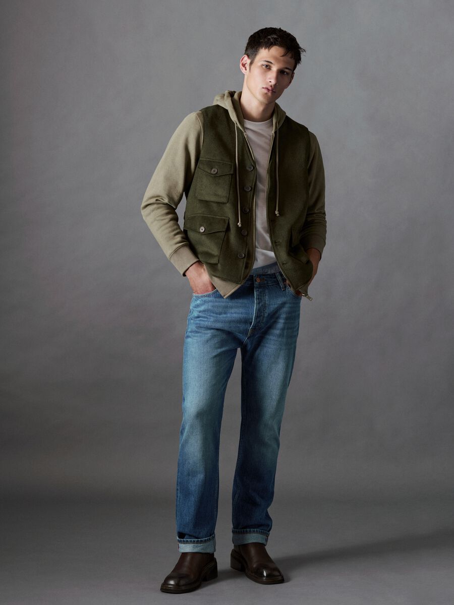 Straight fit blue jeans in pure cotton_0