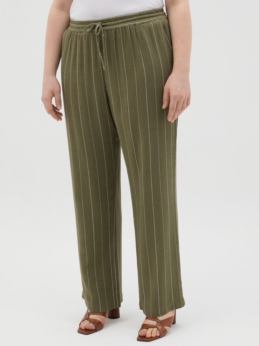 Curvy green wide-leg culotte pinstriped trousers_1