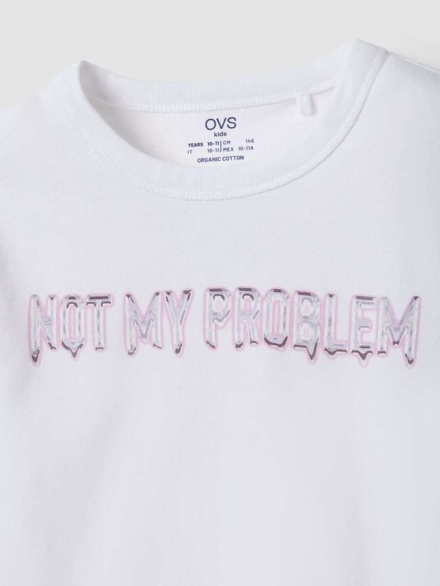 White organic cotton cropped T-shirt with ribbed neckline for girls_1
