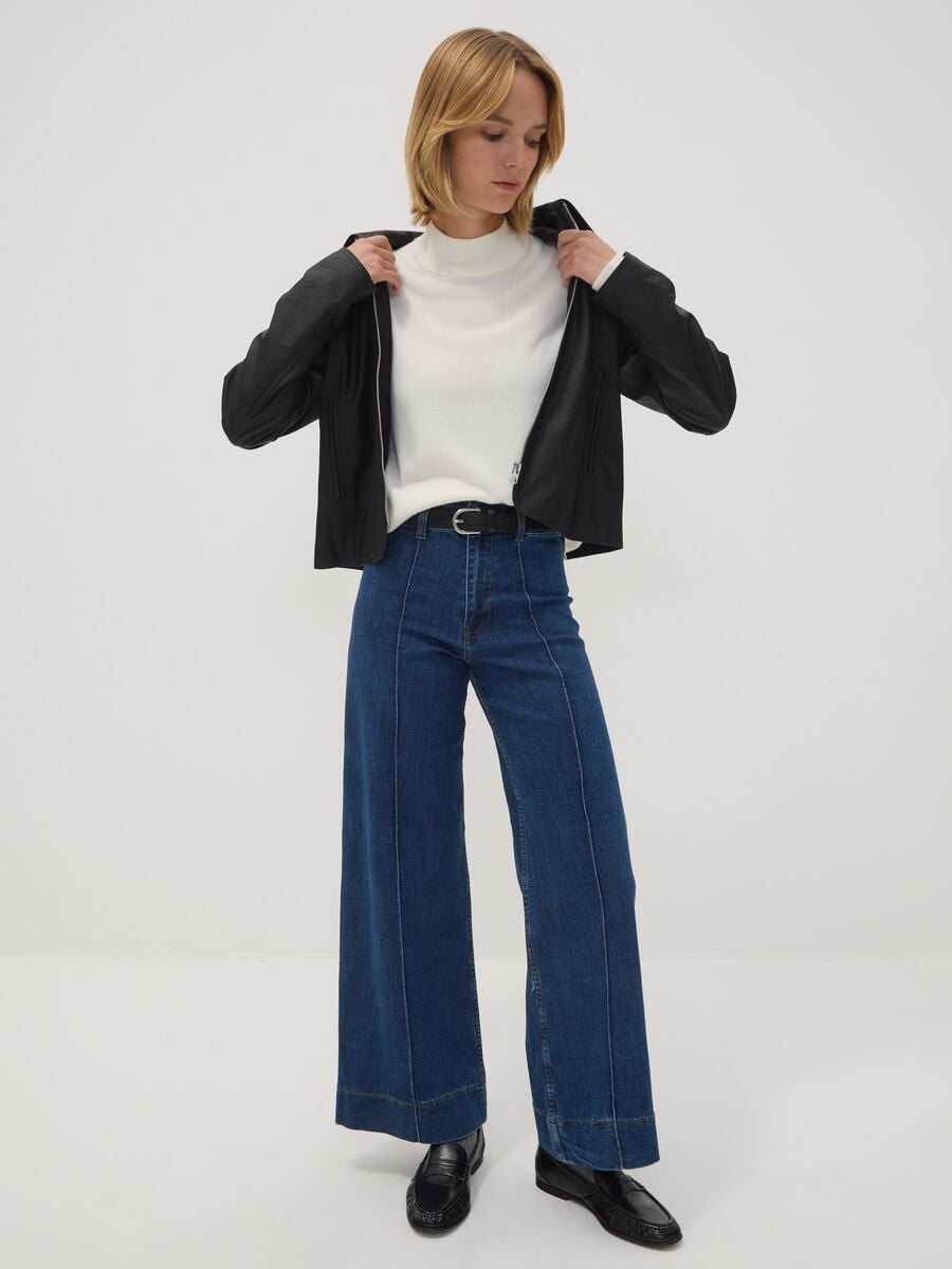 Jeans blu wide leg in cotone elasticizzato_0