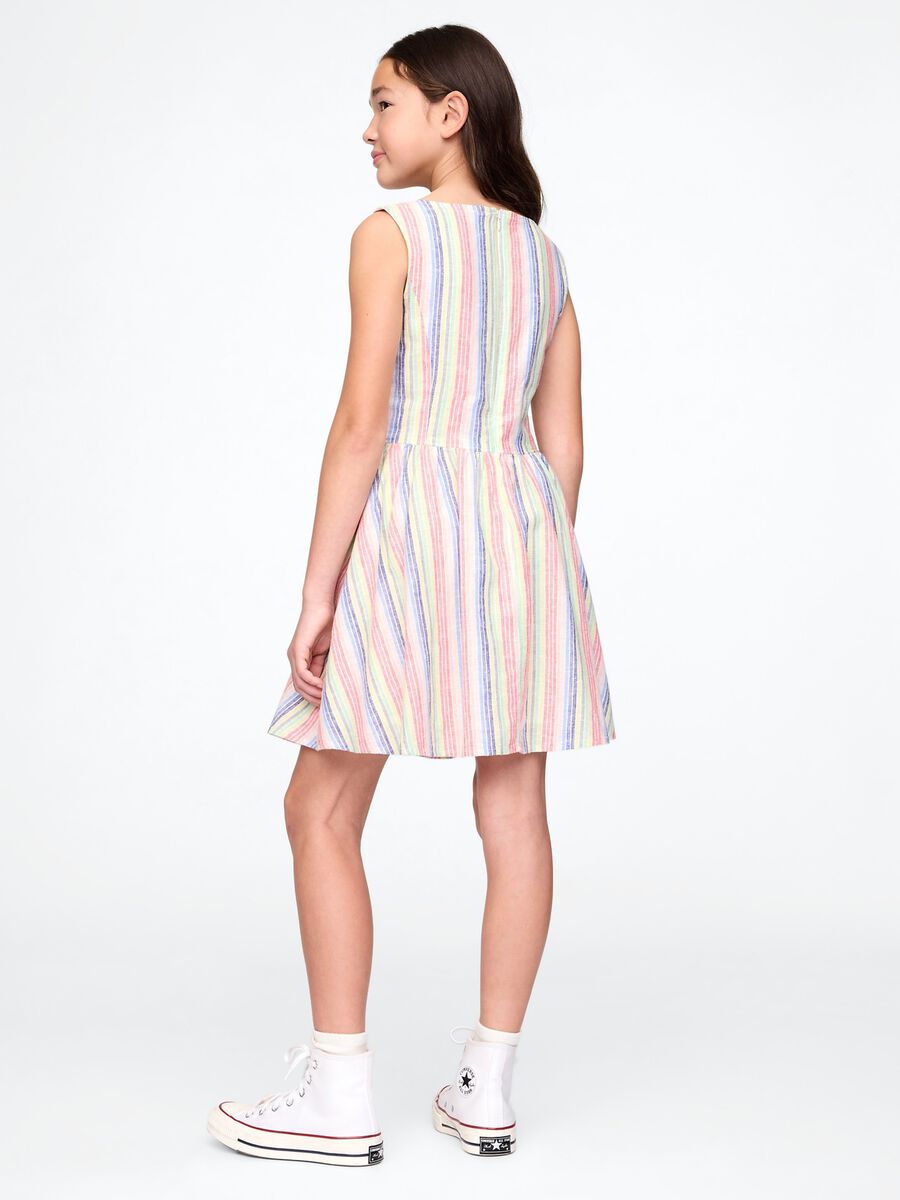 Multicoloured striped linen and cotton dress for girls_1