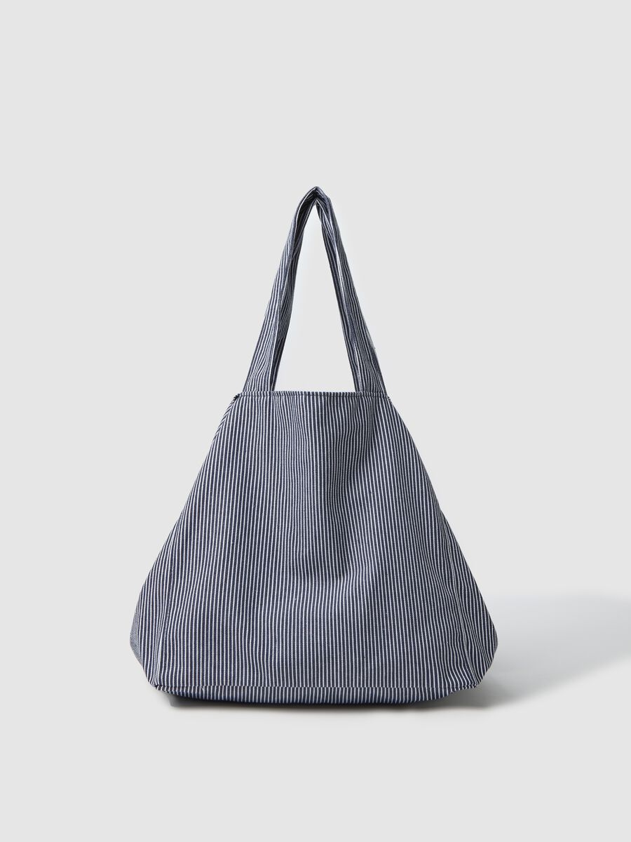 Blue and white striped shopping bag in cotton_0