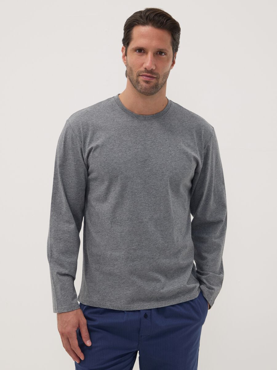 Grey organic cotton crew-neck pyjama top_0