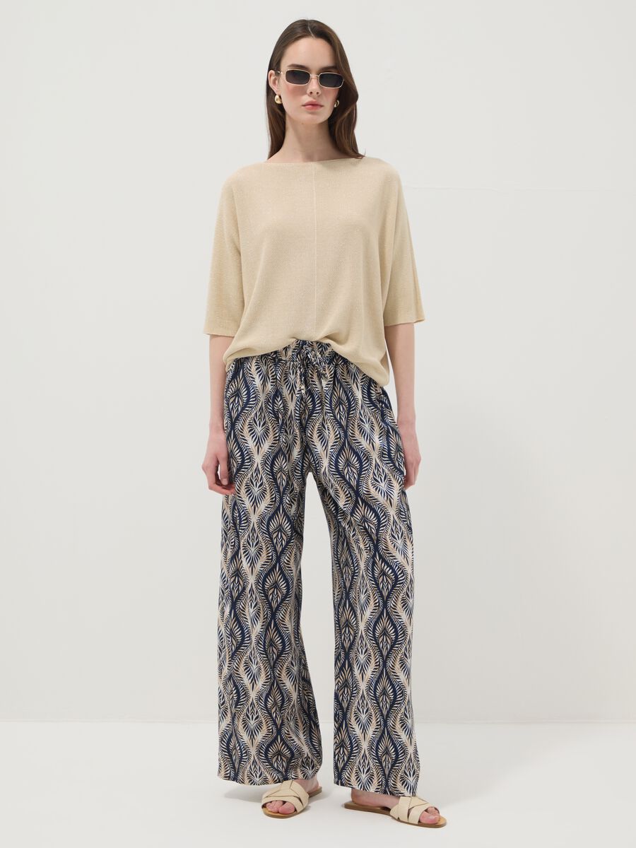 Blue pure-viscose trousers with all-over print, regular fit_0